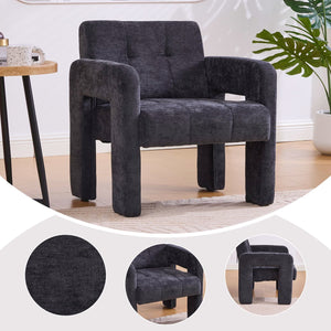 English Elm Modern Chenille Armchair with Ergonomic Curved Armrests, 500lb Capacity, Nordic Minimalist Accent Chair for Living Room Black W395P380519
