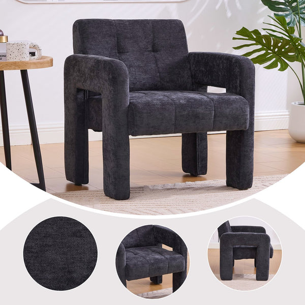 English Elm Modern Chenille Armchair with Ergonomic Curved Armrests, 500lb Capacity, Nordic Minimalist Accent Chair for Living Room Black W395P380519