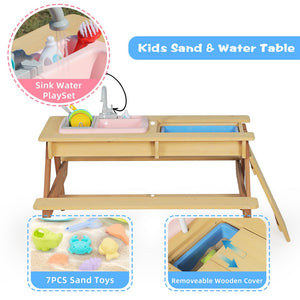 English Elm Wooden Cedar Kids Activity Table with Shade Umbrella for Backyard Sand and Water Play W2640P454242