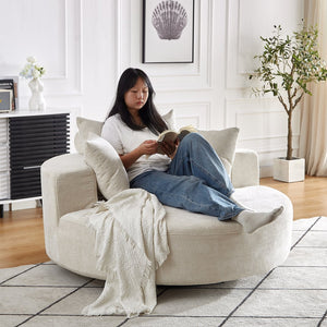 English Elm 55''L Chenille Foam Single Swivel Chair with Plush Backrest Pillow, 360° Smooth Recline for Living Room Lounge Comfort Beige W834S00353