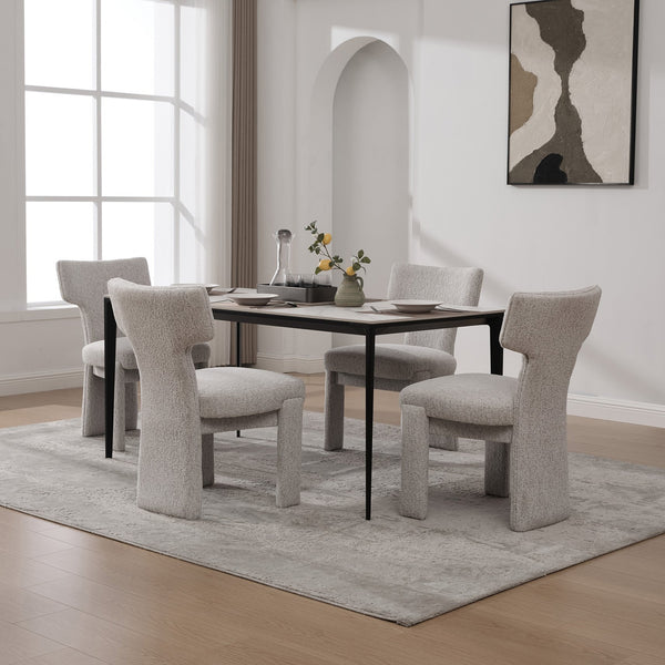 English Elm 22.05" Modern Upholstered Chenille Dining Chair Set of 4 with Rubberwood Legs, Curved Armless Comfort Beige W3189S00003