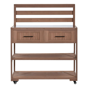 English Elm Topmax Modular Fir Wood Outdoor Kitchen Cart Stainless Steel Prep Station Brown N717P417963D