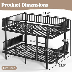 English Elm Queen Over Metal Bunk Bed Convertible Platform Frame with Safety Guardrails Black W5305S00063
