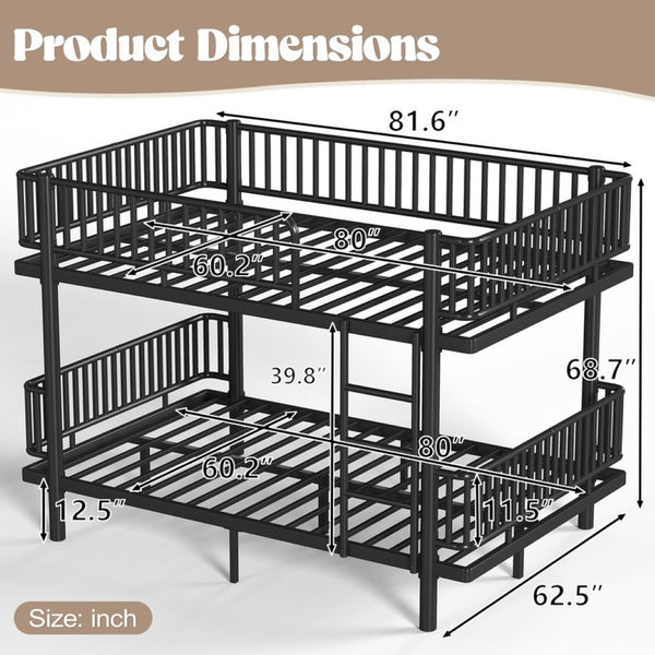 English Elm Queen Over Metal Bunk Bed Convertible Platform Frame with Safety Guardrails Black W5305S00063