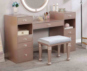 English Elm Glam Elegant Vanity Set with LED Mirror, Plush Stool, Ample Storage, Felt-Lined Drawers, Chic Finish Rosy 23 L x 18 W x 40 H B2741S00680