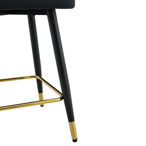 English Elm Set of 2 Pu Leather Barstools with Gold Footrest Curved Back for Kitchen Island Black W1151P383770