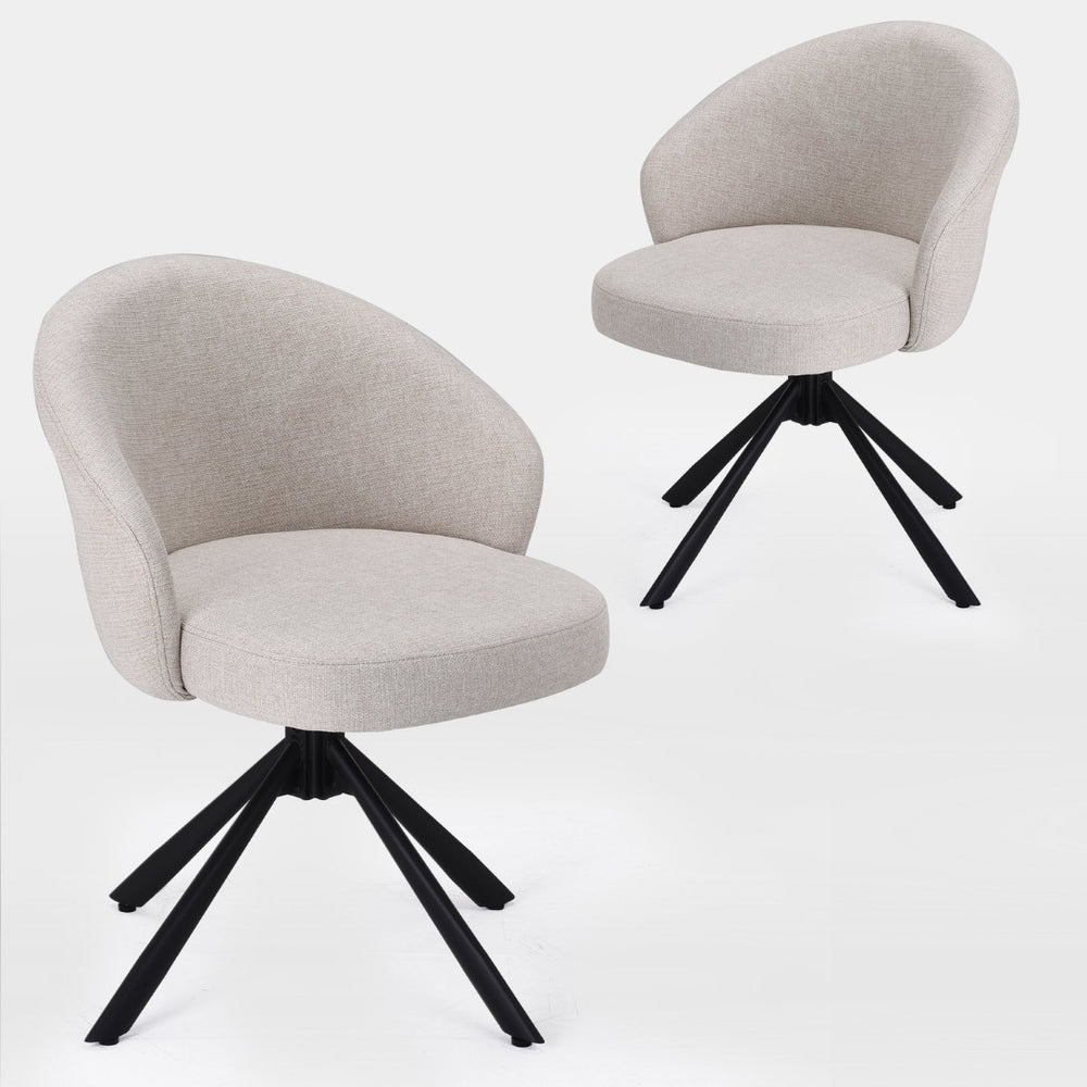 English Elm Swivel Linen Armchairs Set of 2 with 360 Rotation Matte Black Legs Modern Dining T3623P432025