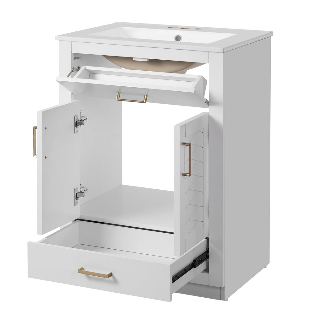English Elm 24" Bathroom Vanity With Integrated Ceramic Sink, Sleek Storage Cabinet & Easy Assembly For Style N710P341037K
