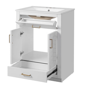 English Elm 24" Bathroom Vanity With Integrated Ceramic Sink, Sleek Storage Cabinet & Easy Assembly For Style N710P341037K