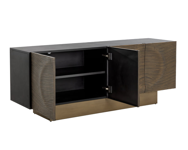 Sunpan Dharkan Sideboard - Stunning Artisan Design With Grooves And Aluminum Plated Doors For Timeless Style Black Aluminum ,Iron 111817