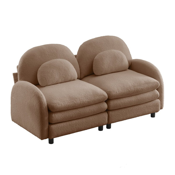 English Elm Teddy Fleece Curved Loveseat Modular Two Seater Sofa with Cloud Soft Double Layer Cushions Camel W5656S00096