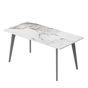 English Elm 62.99" Modern Artificial Stone Dining Table With Dark Grey Metal Legs – Seats 6, Minimalist Design! W1535S00523