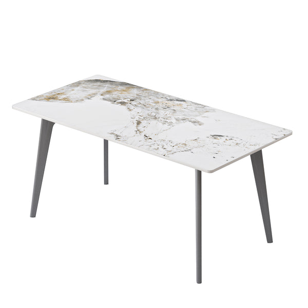 English Elm 62.99" Modern Artificial Stone Dining Table With Dark Grey Metal Legs – Seats 6, Minimalist Design! W1535S00523