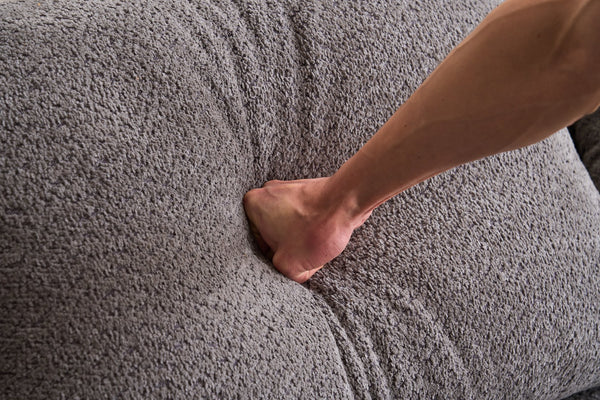 English Elm LY-024GY Plush 4-Seater Compression Sofa in Gray Crochet Yarn Fabric with 4 Pillows, Breathable Comfort 103" wide W2231S00017