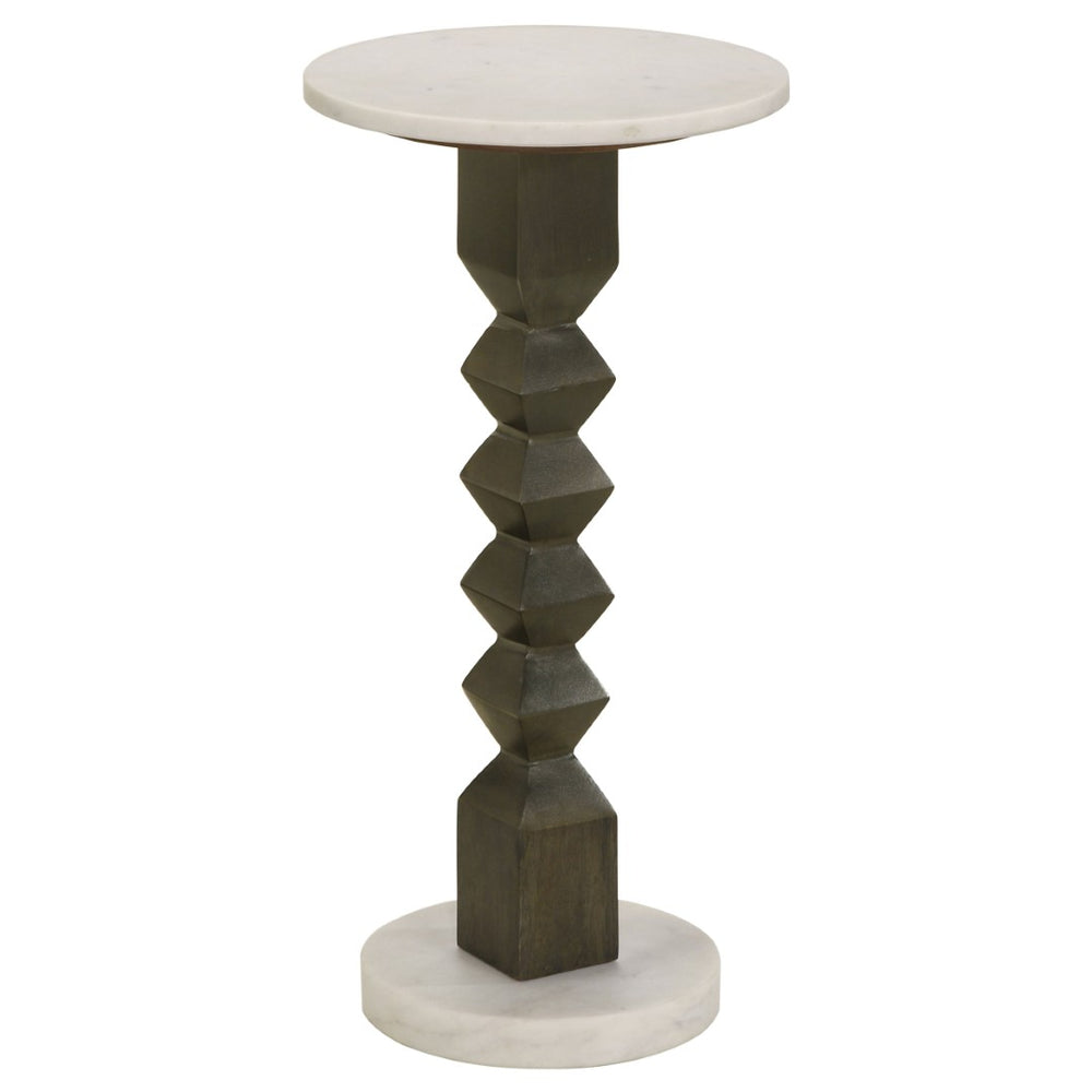 English Elm Selena Marble Top Round Accent Table with Geometric Mango Wood Pedestal Base B062P441042