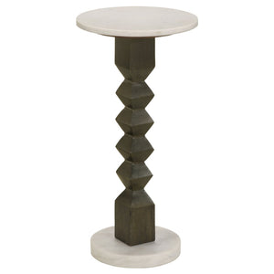 English Elm Selena Marble Top Round Accent Table with Geometric Mango Wood Pedestal Base B062P441042