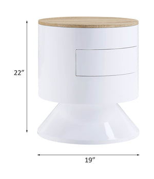 English Elm Otith Glossy White Accent Table with Drawer and Display Shelf — Modern Round Utility Piece B2726P243239