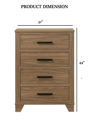 English Elm Transitional Chest with Four Deep Drawers and Black Bar Pulls, Elegant Bedroom Storage Piece Walnut 35 L x 19 W x 45 H B2741P402567
