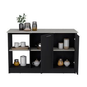 English Elm Juniper Kitchen Island with Spacious 59" Worktop, Double-Door Storage and Open Shelving for Cooktops Black+Ivory 64 L x 29 W x 4 H B200S00397
