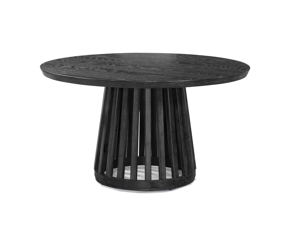 Basset Mirror Mateo Round Dining Table - Contemporary Glass Top With Tapered Base, Seats 4, Adjustable Levelers Black Wood,Glass 8340-700-095