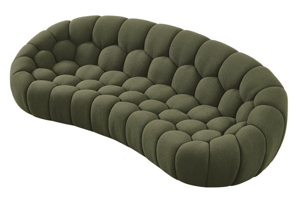 VIG Furniture Yolonda Curved Green Teddy Sofa With Hexagonal Tufting, Solid Wood Frame, Plush 3-Seater Comfort VGEV2126C-SOFA-C-13