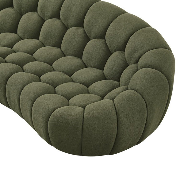VIG Furniture Yolonda Curved Green Teddy Sofa With Hexagonal Tufting, Solid Wood Frame, Plush 3-Seater Comfort VGEV2126C-SOFA-C-13