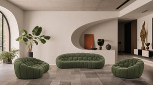 VIG Furniture Yolonda Curved Green Teddy Sofa With Hexagonal Tufting, Solid Wood Frame, Plush 3-Seater Comfort VGEV2126C-SOFA-C-13