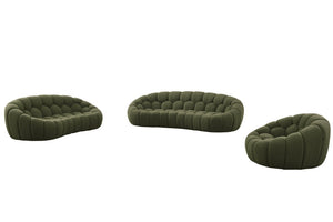 VIG Furniture Yolonda Curved Green Fabric Sofa Set — Modern 3-Piece Upholstered Seating For 6, Tufted Comfort VGEV2126C-SET-C-13