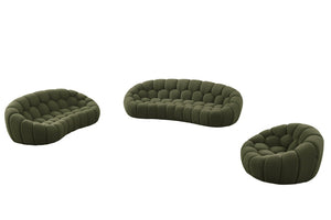 VIG Furniture Yolonda Curved Green Fabric Sofa Set — Modern 3-Piece Upholstered Seating For 6, Tufted Comfort VGEV2126C-SET-C-13