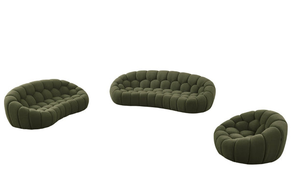 VIG Furniture Yolonda Curved Green Fabric Sofa Set — Modern 3-Piece Upholstered Seating For 6, Tufted Comfort VGEV2126C-SET-C-13