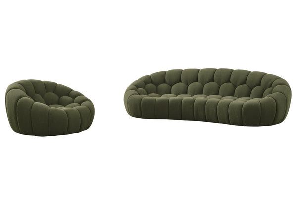 VIG Furniture Yolonda Curved Green Fabric Sofa Set — Modern 3-Piece Upholstered Seating For 6, Tufted Comfort VGEV2126C-SET-C-13