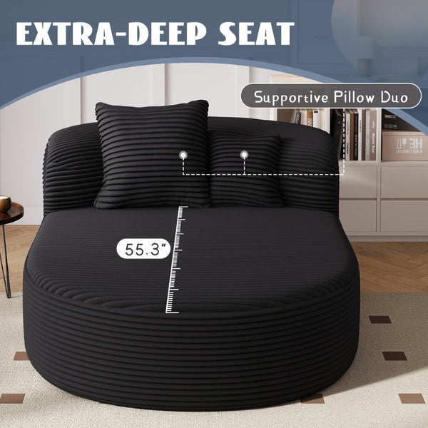 English Elm Swivel Barrel Accent Chair Chenille Tufted Round Club Seat for Living Room Lounge Black N719S002370B