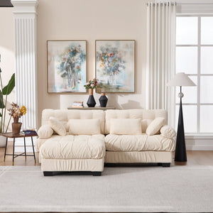 English Elm Modular Cloud Sectional with Ottoman Deep Seat Flannelette Sofa for Living Room Beige W2120S00025