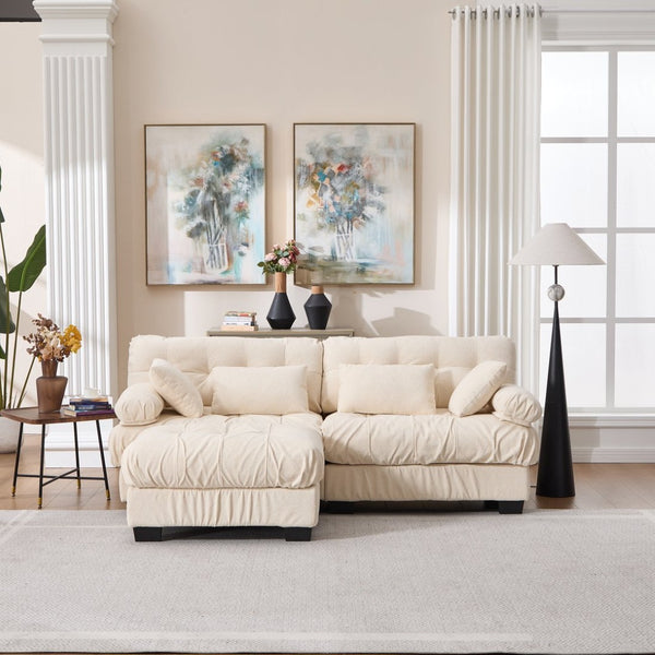 English Elm Modular Cloud Sectional with Ottoman Deep Seat Flannelette Sofa for Living Room Beige W2120S00025