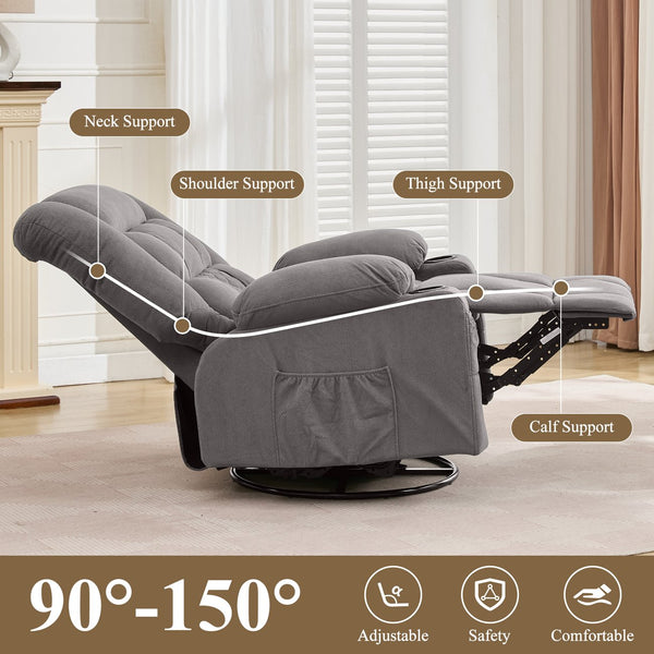 English Elm Kneading Massage Rocker Recliner with 4‑Point 3D Kneading, Heat, USB Port, Cup Holders & Swivel Comfort Grey W1521P390945