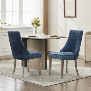 English Elm Rayon Upholstered Dining Chairs – Set Of 2 Blue Chenille Accent Chairs With Silver Steel Legs For Style W1143P293317-GIGA