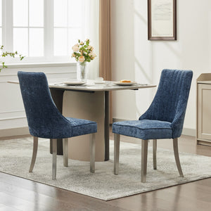 English Elm Rayon High Back Dining Chair Set with Plush Flocking Upholstery, Golden Stainless Legs, Comfort-Focused Design Blue W1143P293317