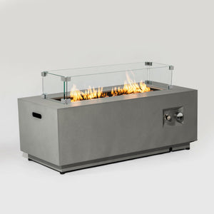 English Elm 42" 50000BTU Propane Fire Pit Table with Glass Wind Guard, Stainless Steel Burner, Lava Rocks, Gray Outdoor Patio W853P270562