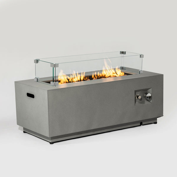 English Elm 42" 50000BTU Propane Fire Pit Table with Glass Wind Guard, Stainless Steel Burner, Lava Rocks, Gray Outdoor Patio W853P270562