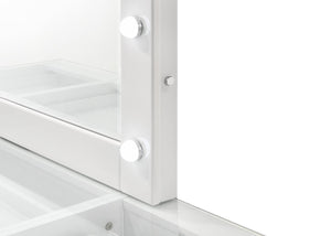 English Elm 2pc Vanity Set with LED Lighted Mirror Glass Top, 5 Drawers with Crystal Knobs and Stool White 59.96 L x 25.87 W x 2 H B2741S00145