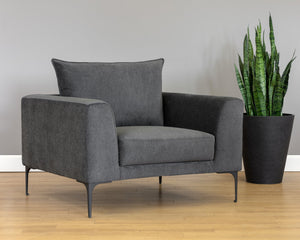 Sunpan Virgo Armchair - Stylish Comfort with Sleek Silhouette and Timeless Black Steel Legs for Any Space Polo Club Kohl Grey