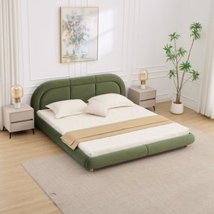 English Elm King Curved Velvet Upholstered Low Profile Platform Bed Sculpted Headboard Modern Green W5632P452163