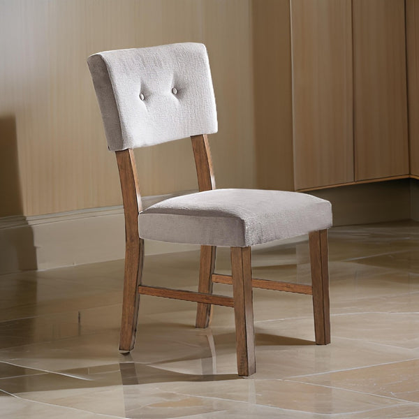English Elm Leom Button Tufted Gray Polyester Dining Chair Set Mid Century Wood Frame B056P416904
