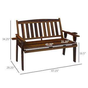 English Elm Outsunny 2-Person Outdoor Garden Bench With Cupholder Armrests, Slatted Seat For Patios & More W2225P200711-GIGA