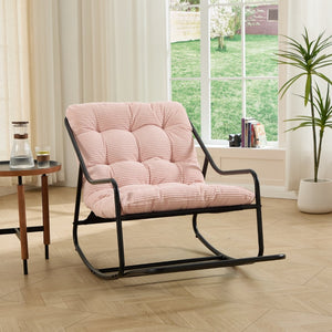 English Elm Outdoor Rocking Chair Steel Frame Corduroy Cushion Modern Armless Indoor Porch Rocker W640P443546