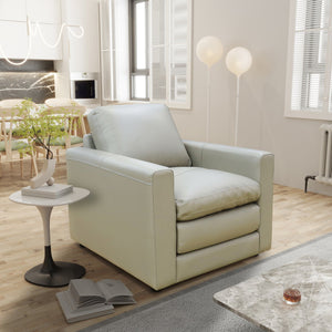 English Elm Living Leather Match Armchair with Pocket Coil Seating, Overstuffed Pillow Cushions, Beige Elegance B011P331529