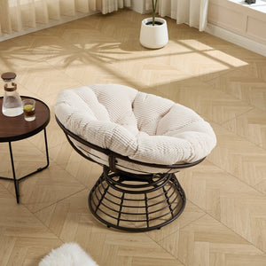 English Elm Comfortable Wicker Papasan Swivel Chair Rattan Frame with Plush Corduroy Cushion W640P443555