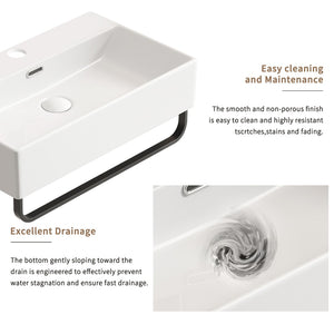 English Elm White Ceramic Wall Mount Bathroom Sink with Integrated Towel Bar for Modern Baths W3402P362446