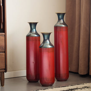 English Elm Floor Red Metal Vase Set 3-Piece Droplet Sculptures — Modern Glazed Tall Decorative Vases for Home W2796P371277