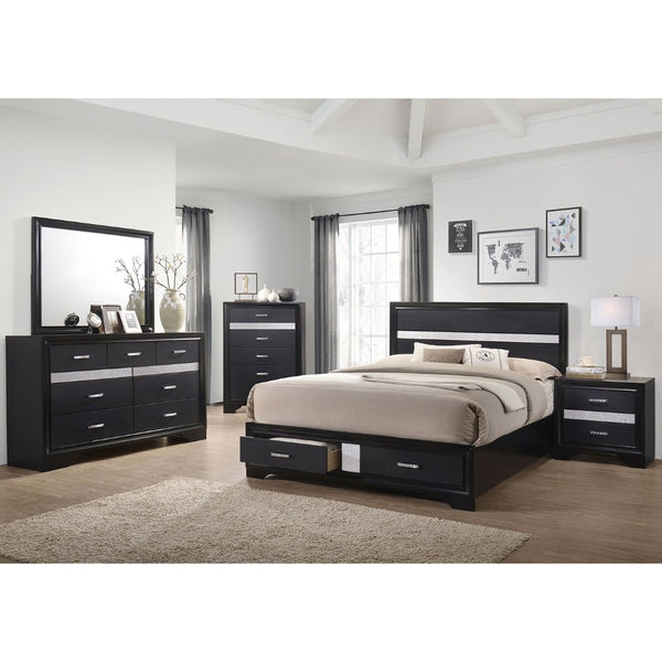 English Elm Annie Black Glam Dresser with Mirror Crystal Pulls and Jewelry Storage Bedroom Set B062S01761